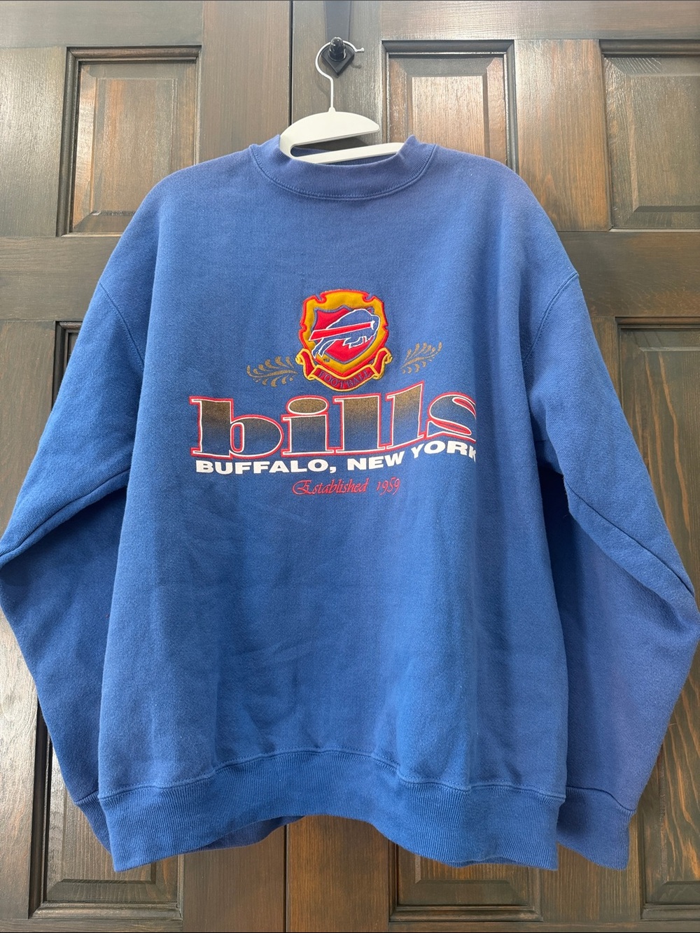 Buffalo Bills NFL VINTAGE LARGE Blue Crewneck with Red & Yellow Logo